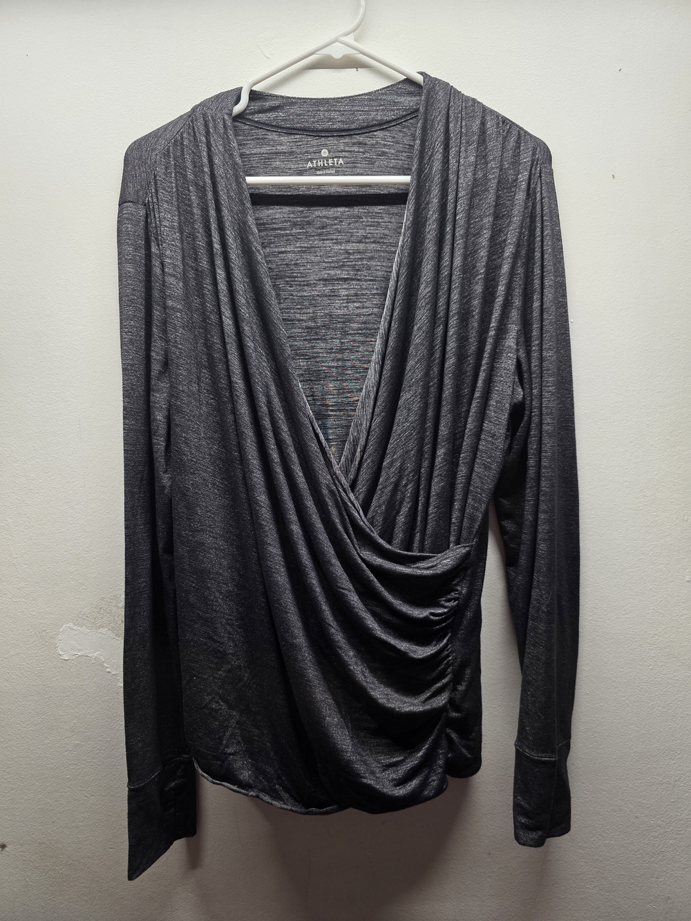 Athleta Gray Drape-Front Long Sleeve Top